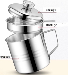 Ca Lọc Dầu Ăn 1.2L Inox làm bằng Inox SUS 304 cao cấp không gỉ, sáng bóng(Oil Filter Cup) (T100)