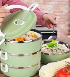 HỘP ĐỰNG CƠM( CÀ MEN) 3 TẦNG INOX BẰNG LÚA MẠCH( loại 3 ngăn)