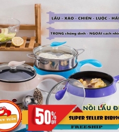 NỒI LẨU HẤP CHIÊN XÀO 3 CHỨC NĂNG CÓ TAY CẦM( nồi lẩu tay cầm dài) (T36)