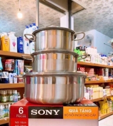 Bộ 3 nồi inox SONY nắp Inox size 16-18-24cm (T20) - (Bộ)