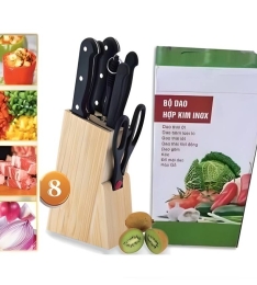 BỘ DAO KÉO 7 MÓN KNIFE KÈM HỘP GIÁ(Bộ dao KNife Đế gỗ, vỏ hộp màu xanh)