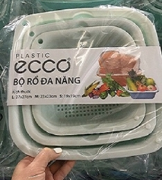 Bộ rổ đa năng Ecco: Sét 6 món gồm 3 rổ & 3 chậu nhựa ecco hàng VN (T20) (Sét)