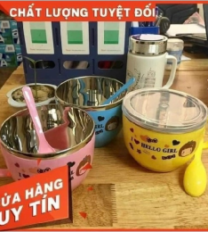 CA ÚP MÌ-ĂN BỘT CHÁO LÒNG INOX KÈM THÌA 500ML CÓ NẮP ĐẬY (T150)