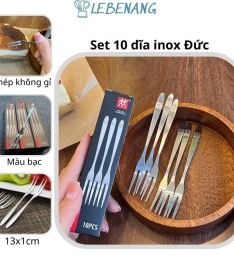 Set 10 nĩa ăn hoa quả trái cây bằng inox sang trọng cao cấp (T200) (Sét)