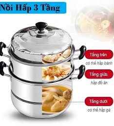 Xửng hấp nồi hấp 3 tầng có 1- 2 vỉ hấp đường kính 28cm dùng trên mọi loại bếp kiêm nồi luộc gà (T30)