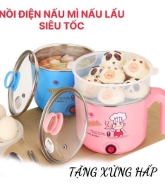 Ca nấu mì siêu tốc mini 2 lớp 18cm KÈM XỬNG HẤP(Mới) (T60)