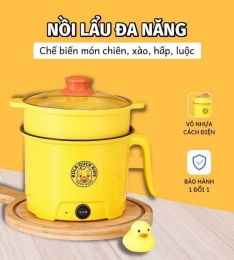 Ca Mì lẩu điện Vịt Vàng - Nồi Lẩu Điện Đa Năng Mini 18cm Kèm Giá hấp Nhựa Shanben Hàng sịn(T36) (Cái